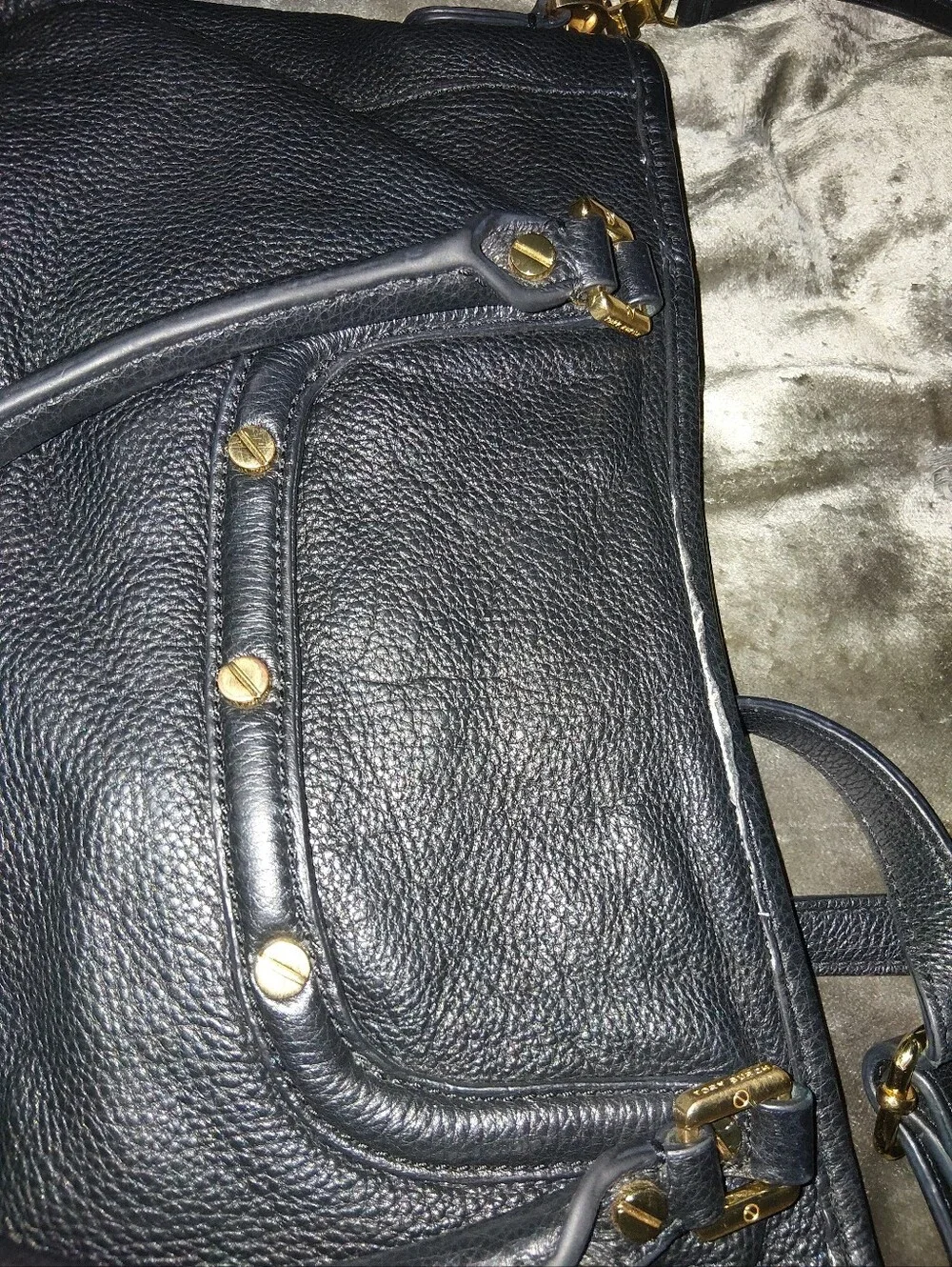 Tory Burch Black Pebbled Leather Tote with Gold Logo